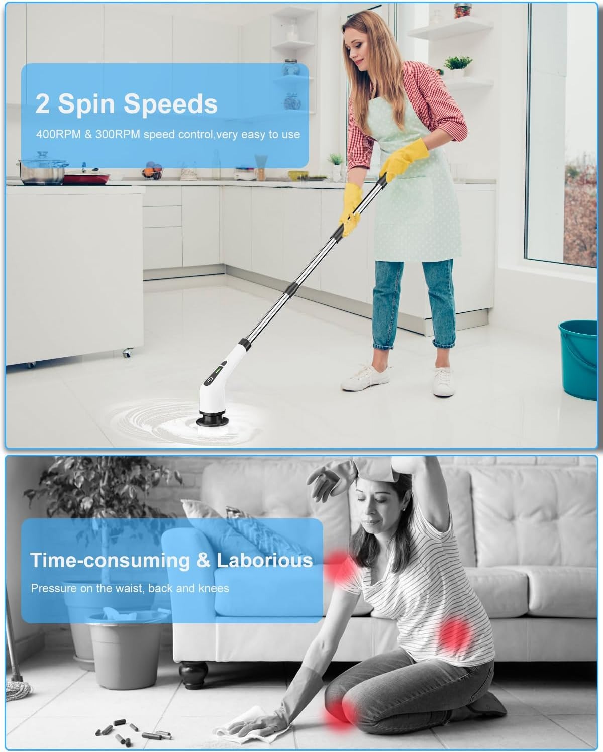 Electric Spin Scrubber with 8 Brush Heads, For Easy Life